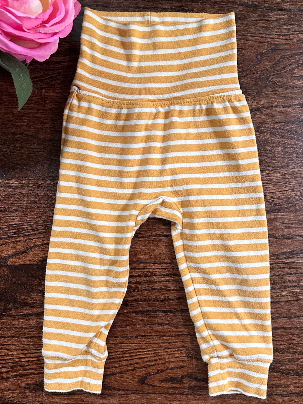 Tea Collection mustard yellow & white striped joggers, size 2T